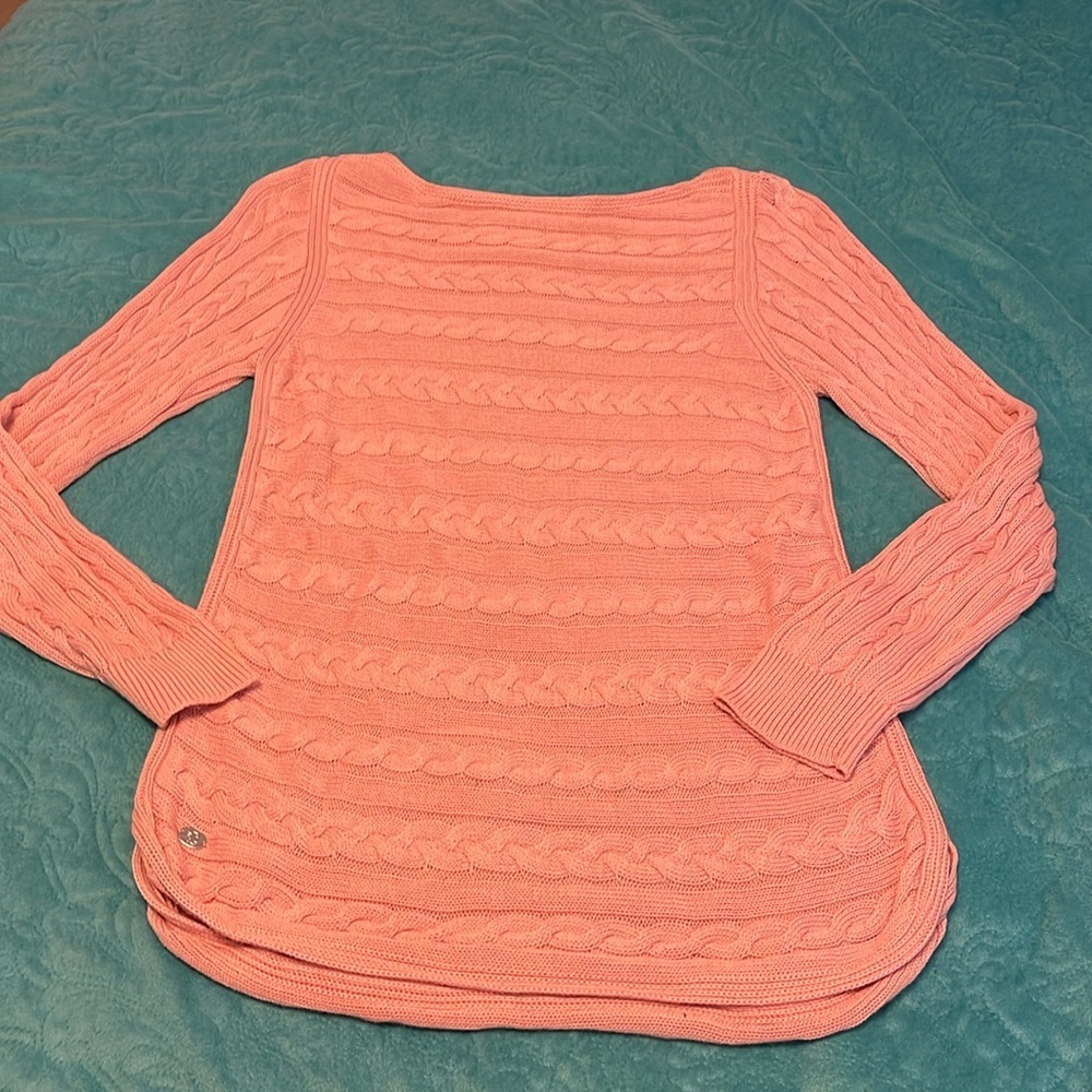 Lauren Ralph Lauren Pink‎ woman's sz L tunic length vertical cable knit sweater